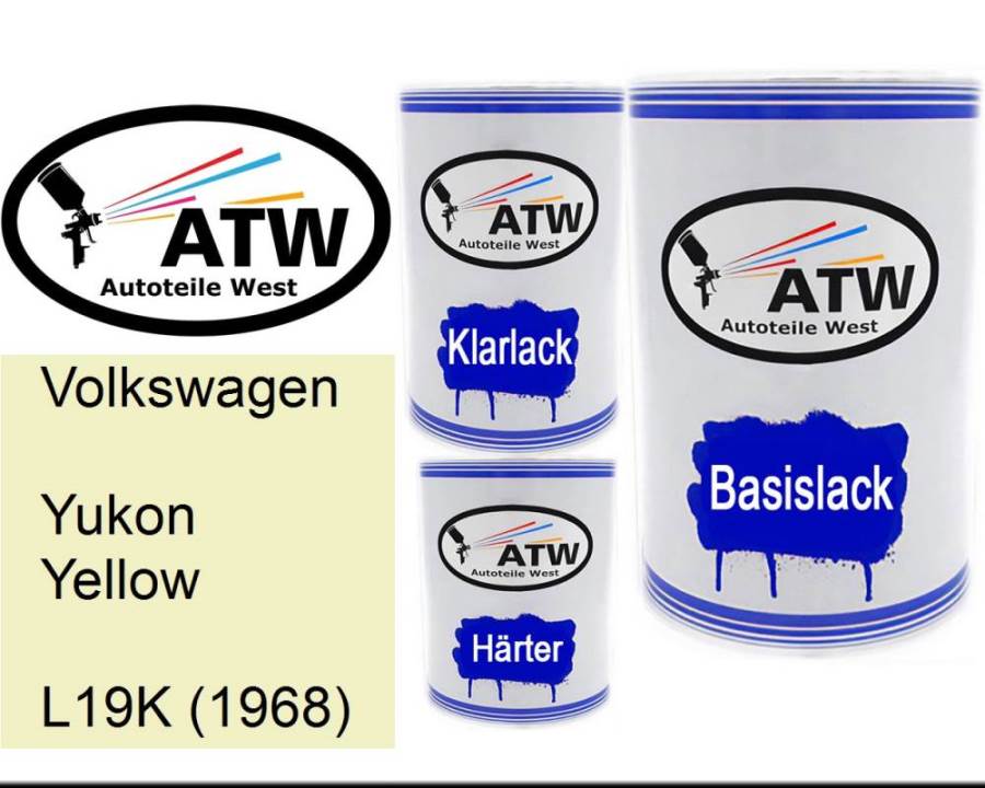 Volkswagen, Yukon Yellow, L19K (1968): 500ml Lackdose + 500ml Klarlack + 250ml Härter - Set, von ATW Autoteile West.